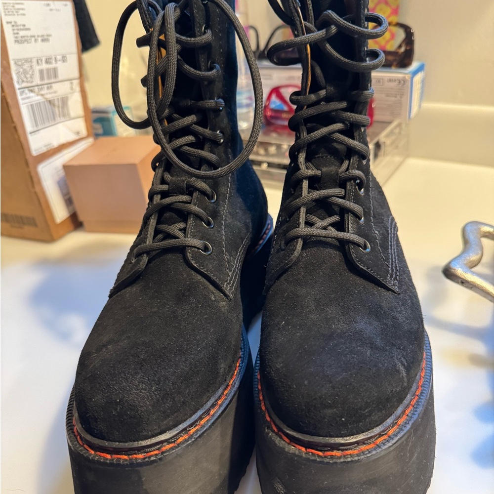 R13 Black Suede Combat Boots
